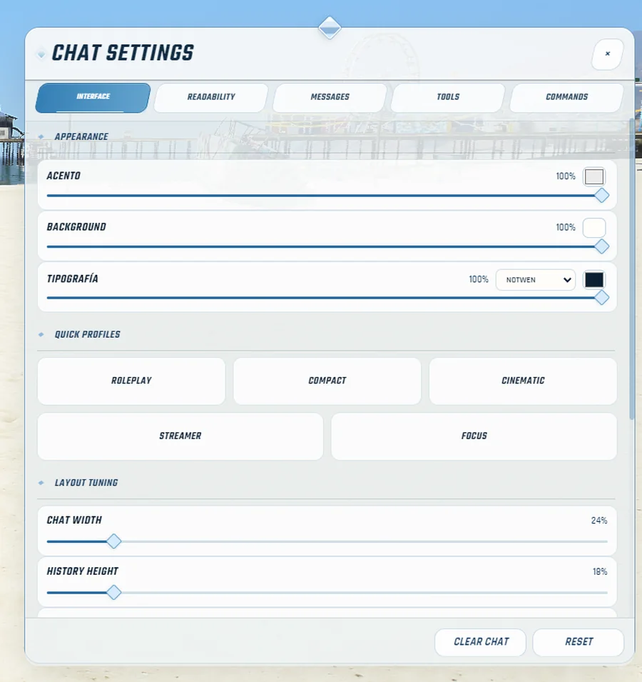 Notwen RP Chat settings interface